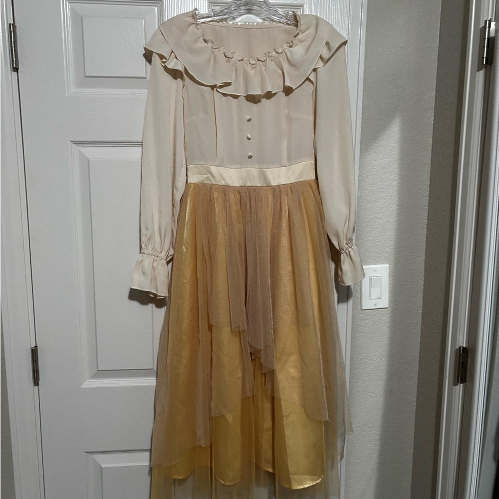 Elegant Cream and Gold High Waisted Tulles One Piece dress